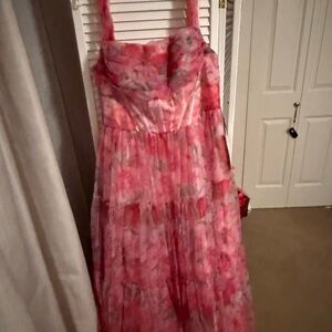 Pink Floral Tiered Maxi Dress
